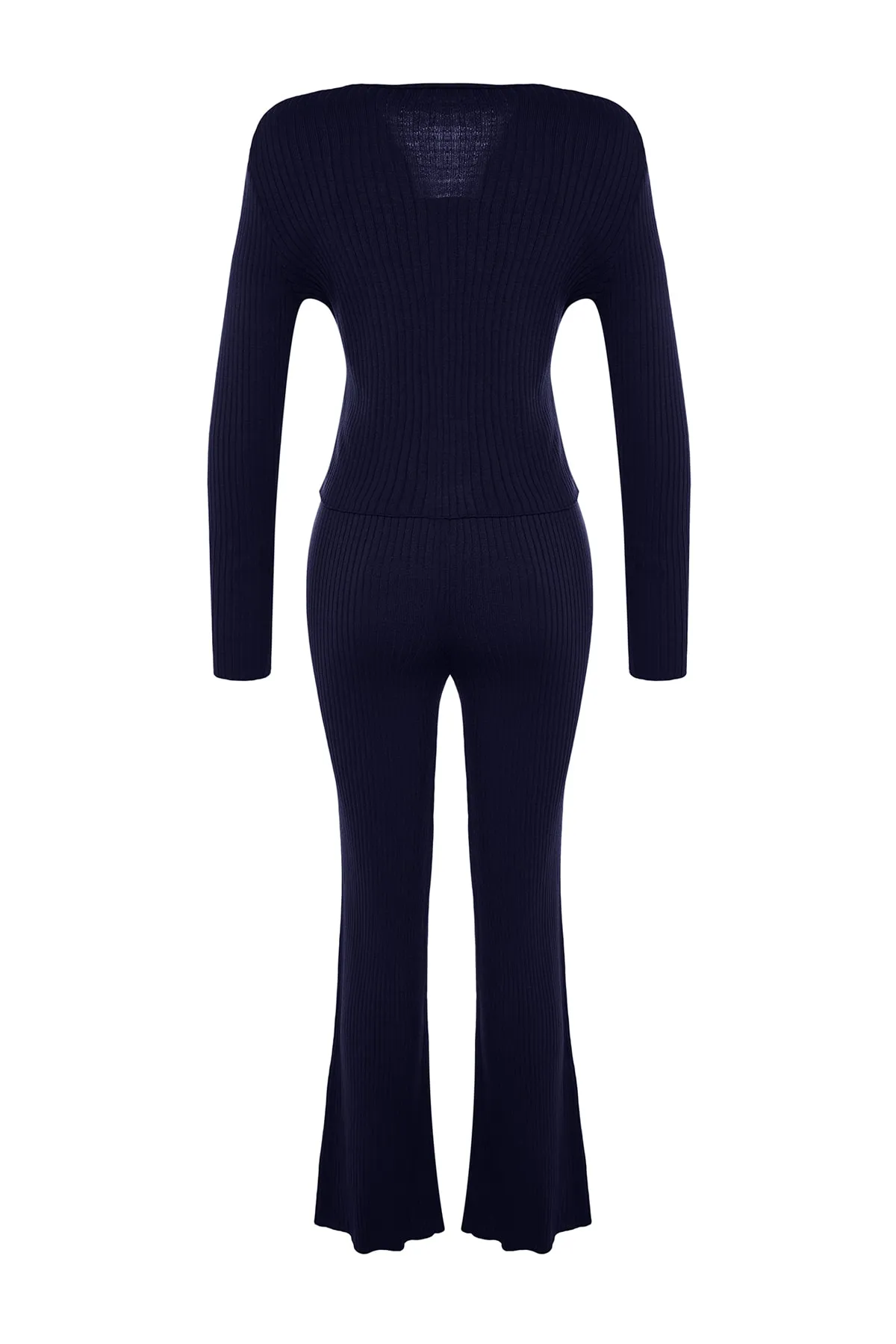 Trendyol Collection  Marineblaues, tailliertes Blusen-, Cardigan- und Hosen-Set aus Strickoberteil und -unterteil TWOAW22AU0006