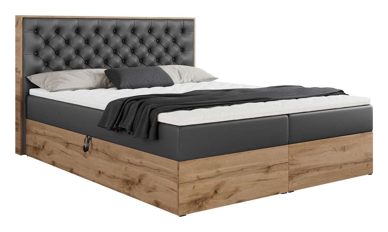 MKS MÖBEL Boxspringbett ALBERO 3, Multipocket-Matratze, Doppelbett, mit Eiche Holzrahmen, mit Kopfstütze