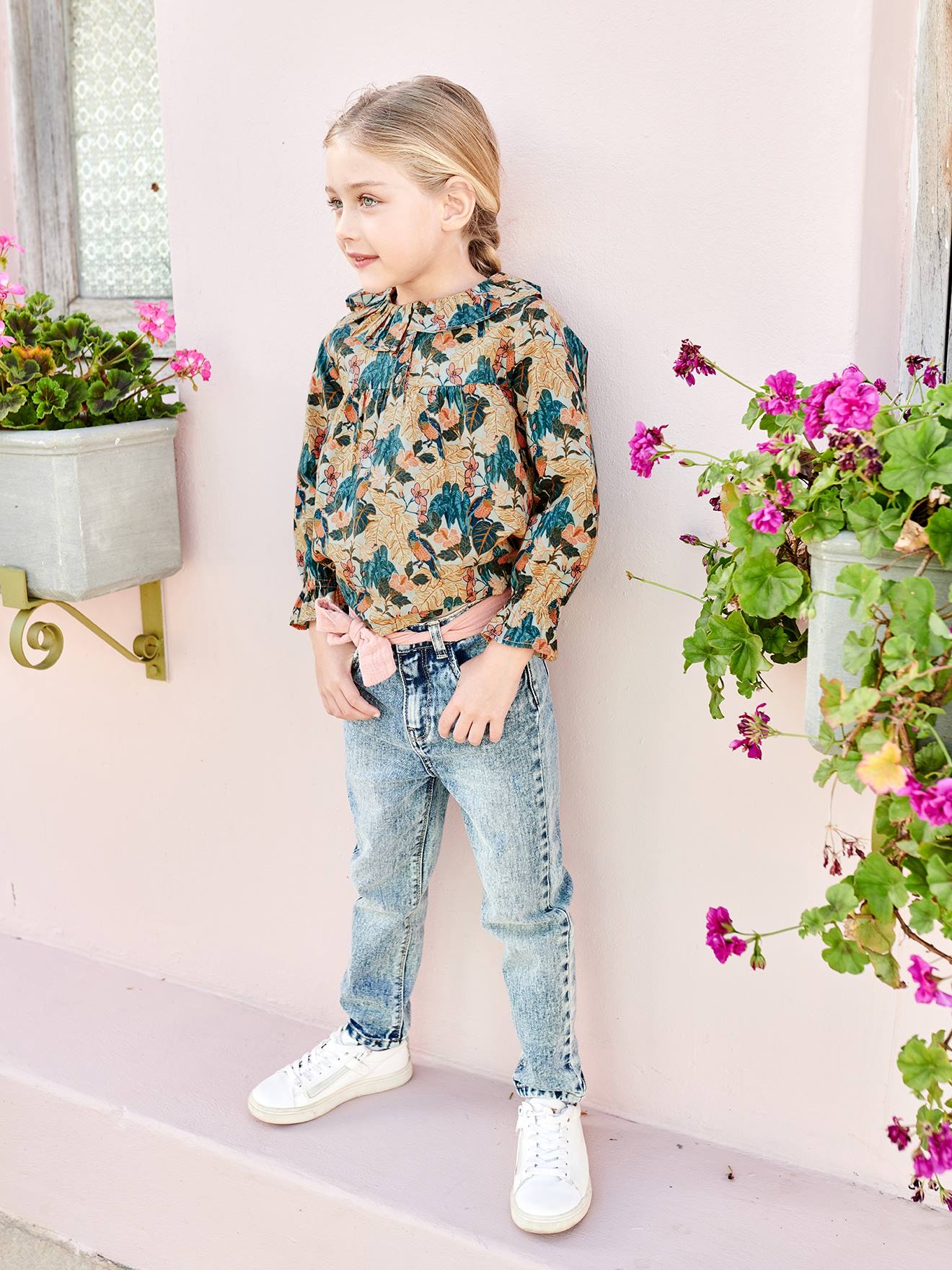 Blouse imprimée fleurs fille blush