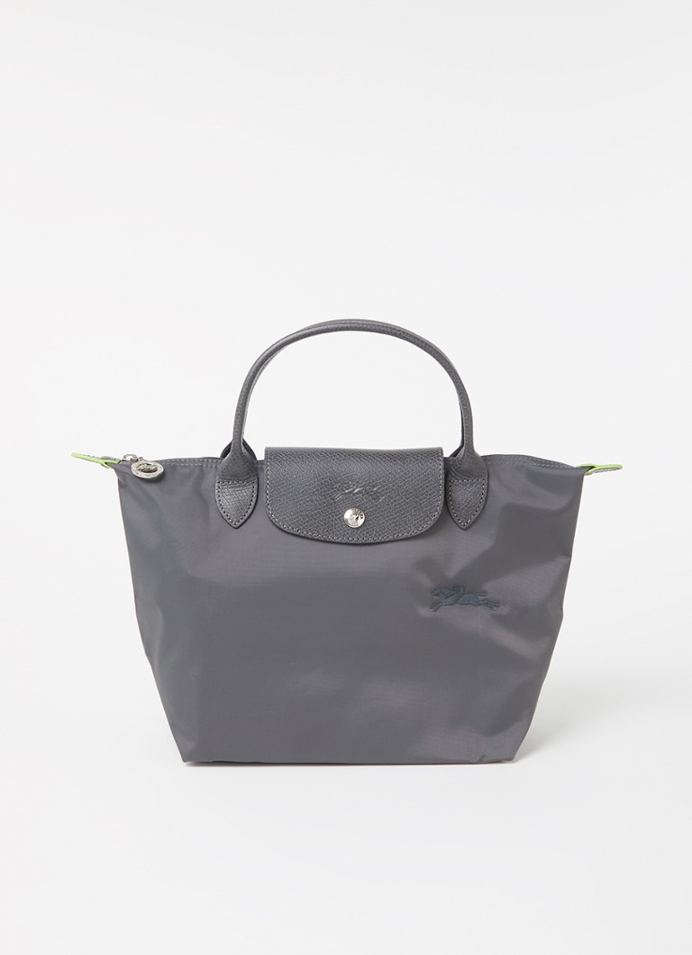 Geantă verde Longchamp Le Pliage, mărimea S, cu detalii din piele.