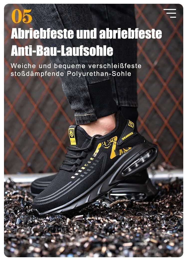 pochento Sicherheitsschuhe Arbeitsschuh (Rutschfeste Antistatisch Arbeitsturnschuhe, Herren Arbeitsschuhe Sportliche Atmungsaktive Stahlkappenschuhe) Anti-Smash, antistatisch, rutschhemmender, durchtrittsicher