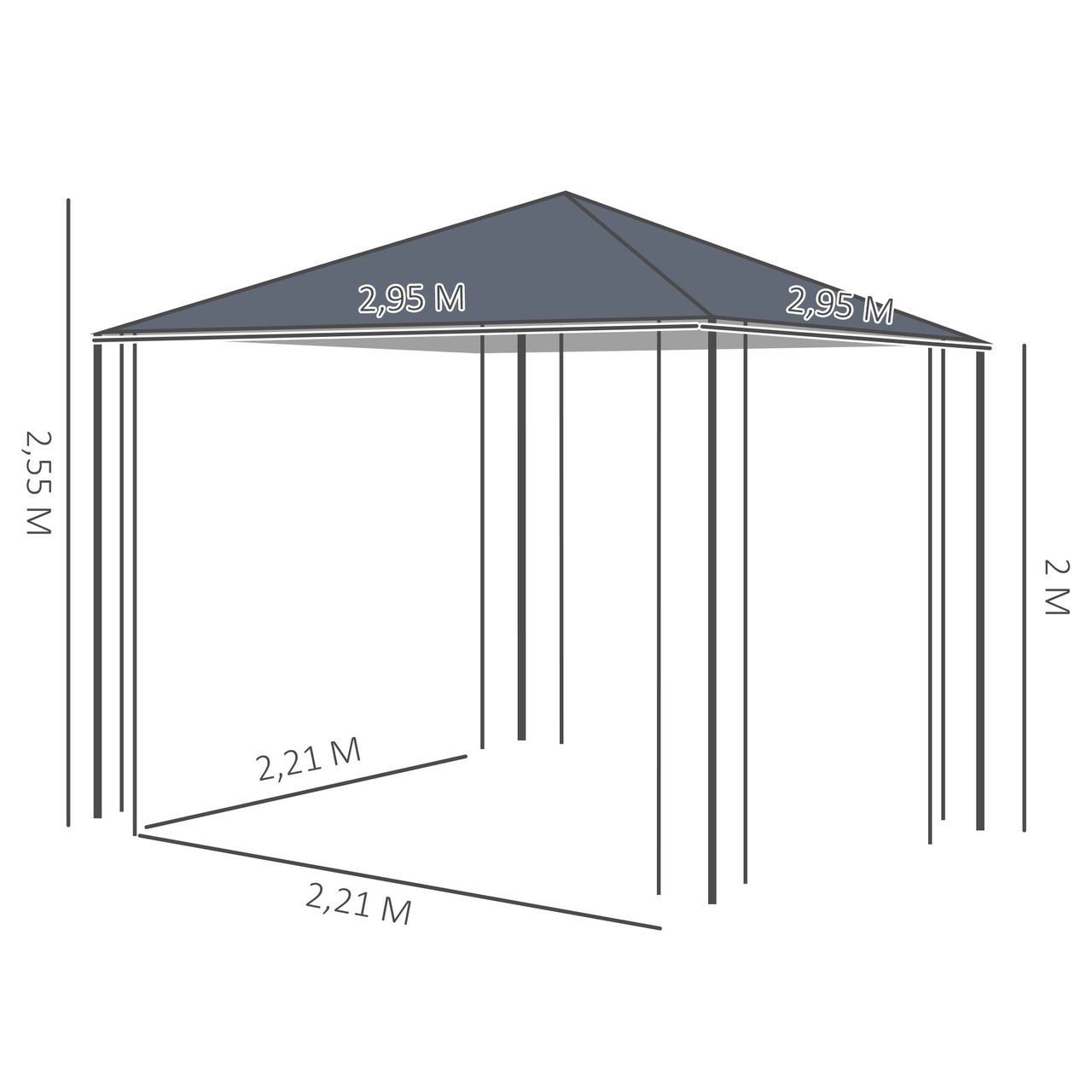 Outsunny Gartenpavillon 3 x 3 m Pavillon Gartenzelt Festzelt Partyzelt Stahl Polyester Grau