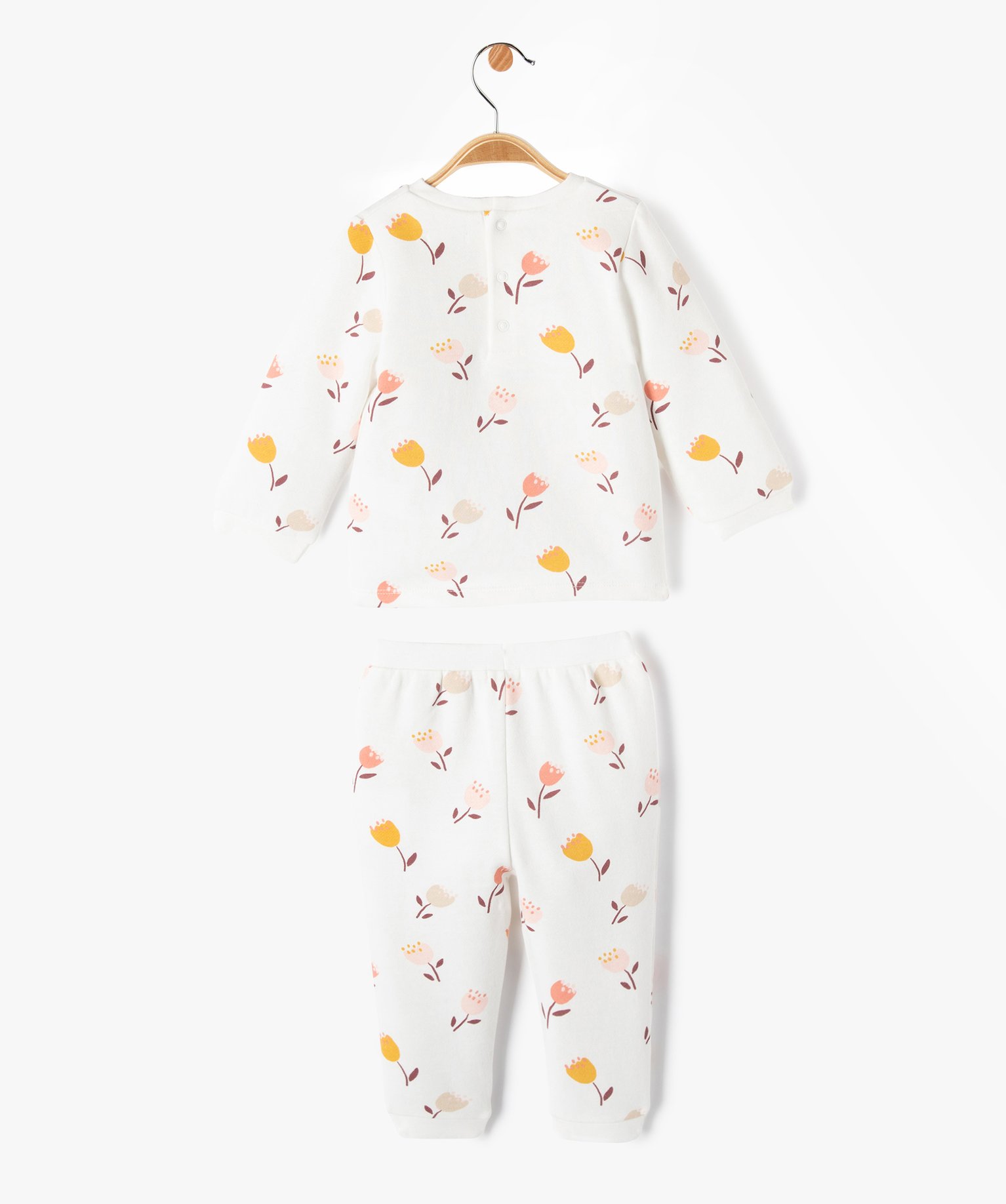 Pyjama 2 pièces imprimé en molleton bébé ecru | GEMO
