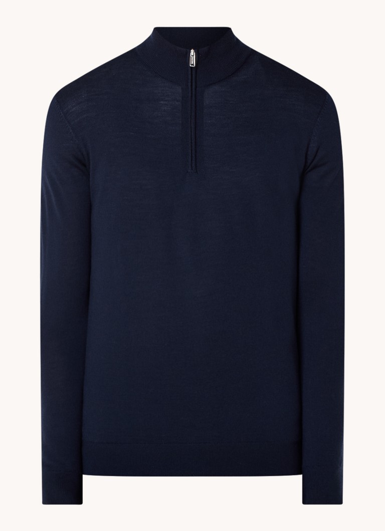 Profuomo Merino Wool Fine Knit Sweater with Half Zipper