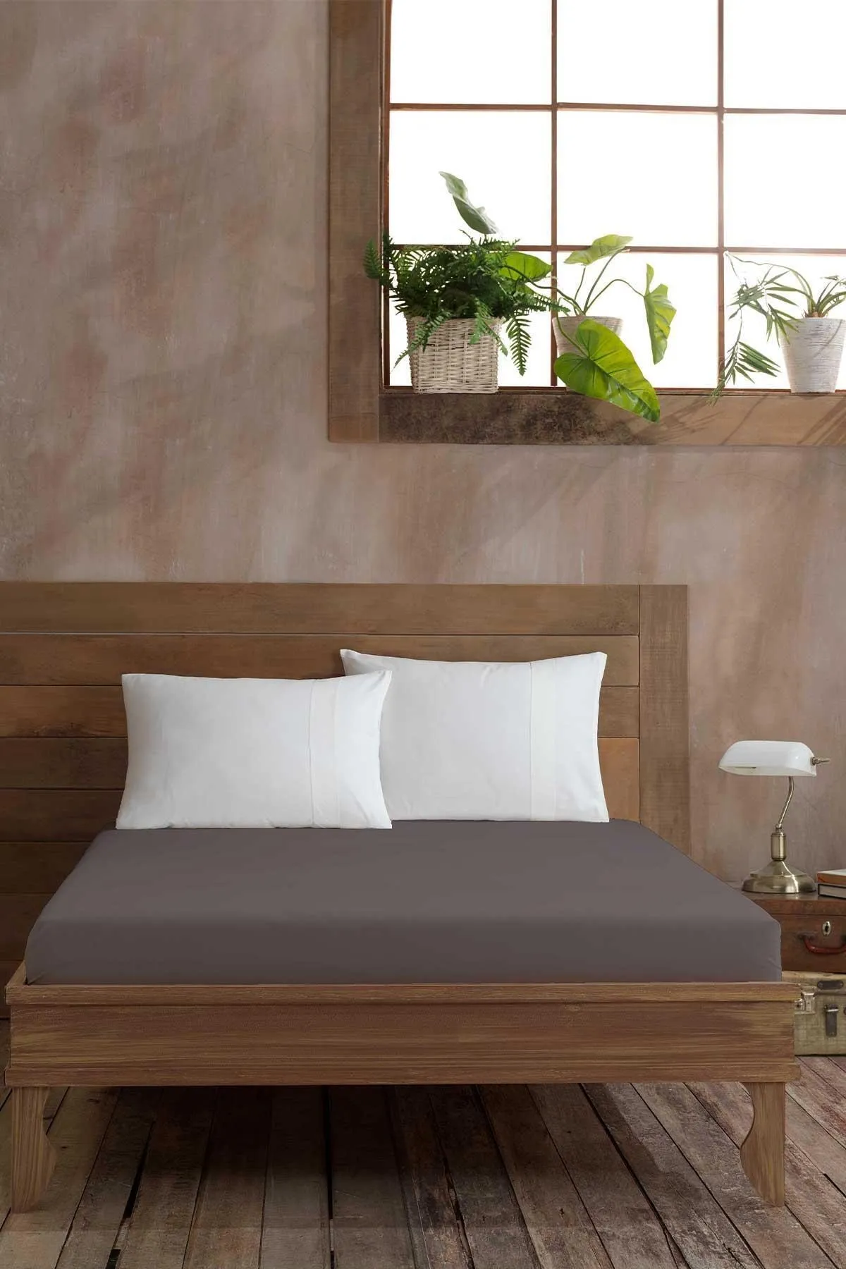Elart  Anthrazitfarbenes Ranfors-Baumwoll-Spannbettlaken für Einzelbett, 100 x 200 cm