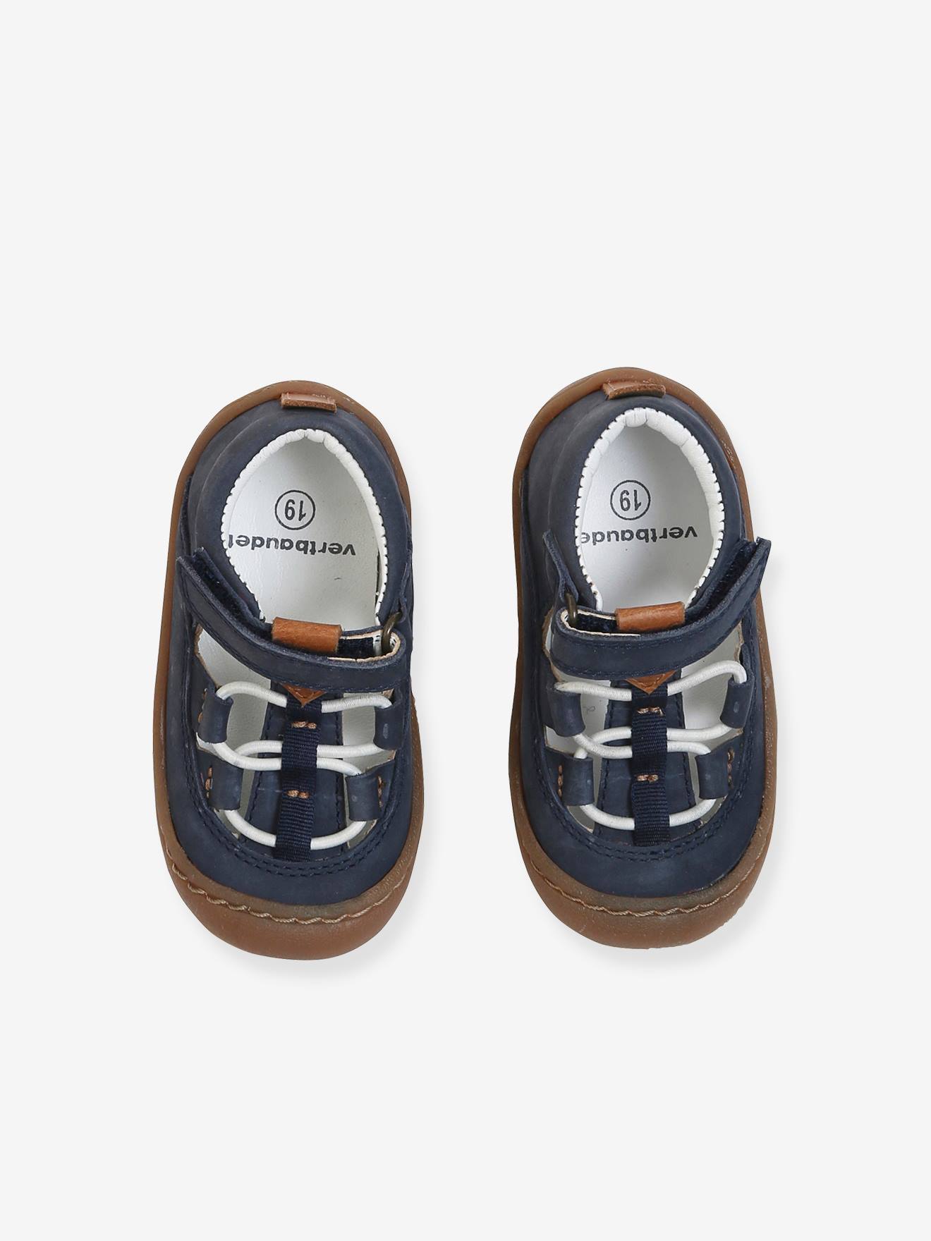 Sandales cuir souple bébé garçon 4 pattes bleu marine
