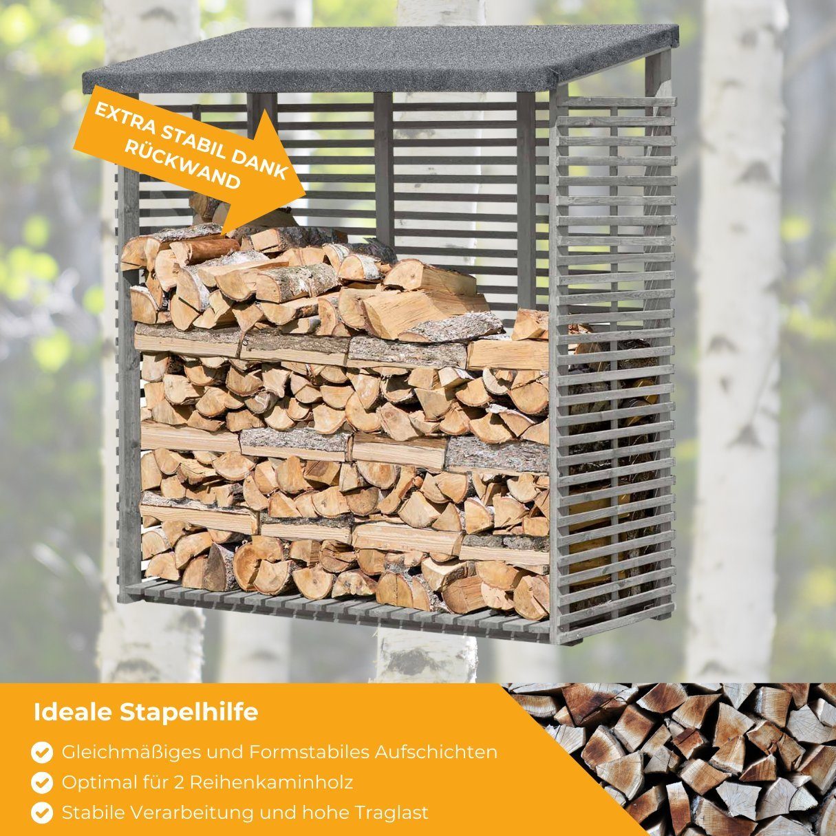 Mega-Holz Kaminholzregal Kaminholzregal FLAMMO S mit Rückwand, 188 x 69 x 183 (B x T x H)