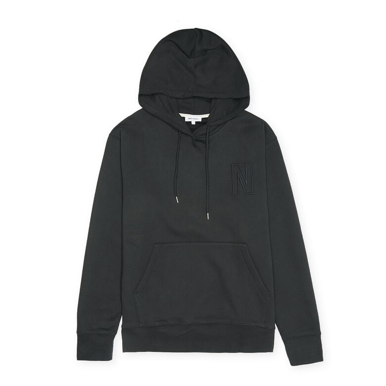Norse Projects Arne Relaxed Organic Brushed Fleece N Logo Hoodie Black