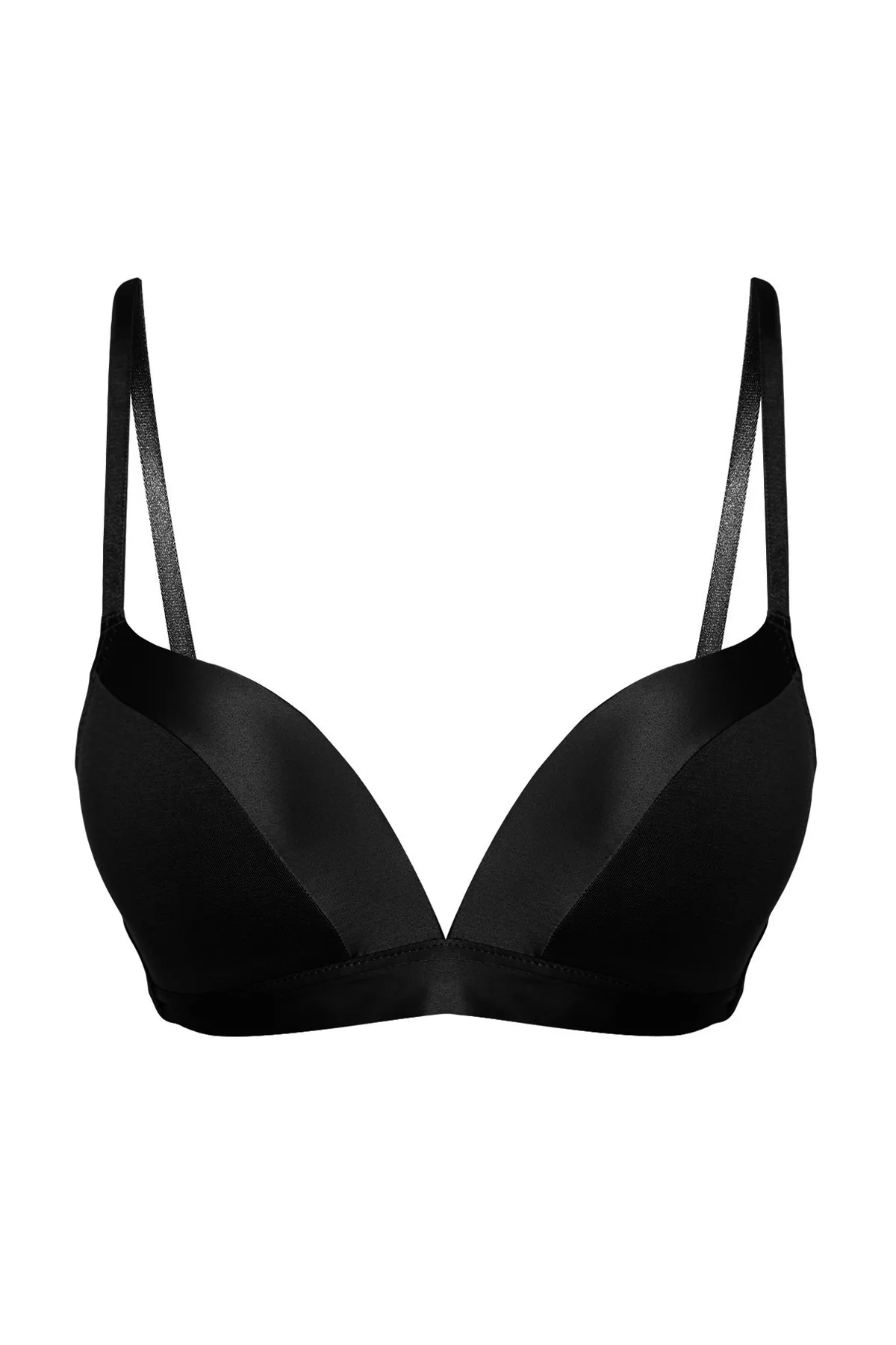 Trendyol Collection  Schwarzer, beschichteter Strick-BH mit modalem Satin-Detail und String-Trägern, der den Busen aufbauscht THMSS24SU00040