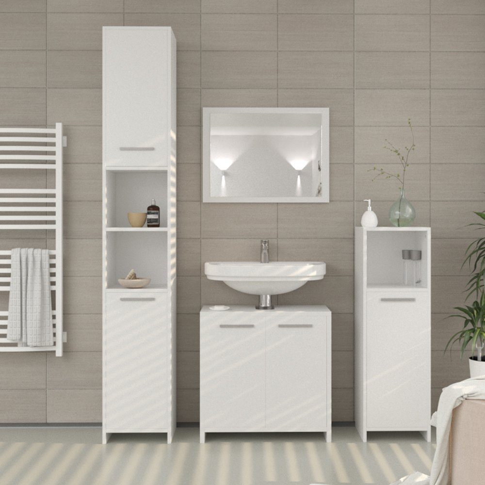 Vicco Badmöbel-Set Badezimmerset KIKO Weiß Set 3, (3-er Set, 3-St., 3-er Set)