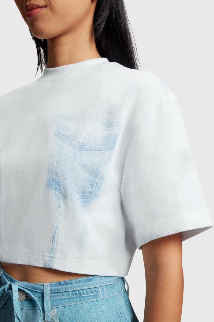 Denim Not Denim Cropped-T-Shirt mit Indigo-Print