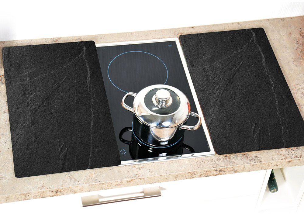 KESPER for kitchen & home Schneide- und Abdeckplatte Schiefer-Optik, ESG-Sicherheitsglas, (Set, 2 tlg), praktisch unzerbrechlich mit Schiefer-Dekor
