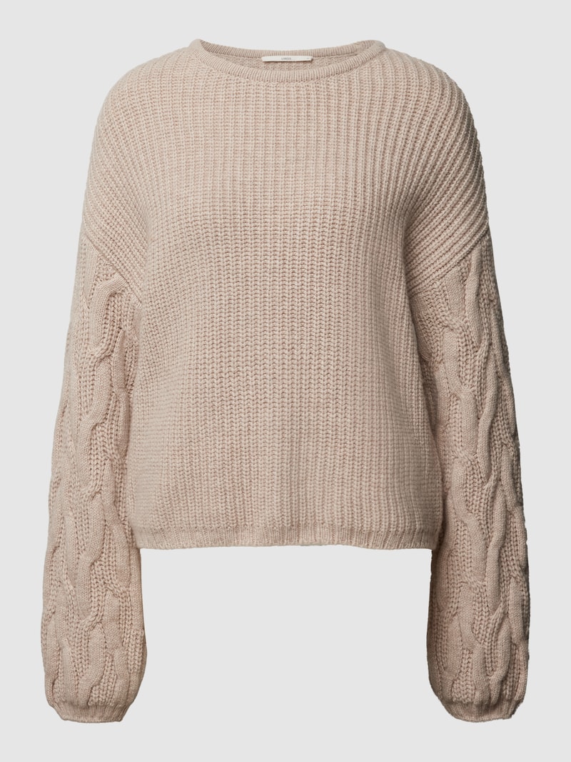 Strickpullover mit Zopfmuster in sand
