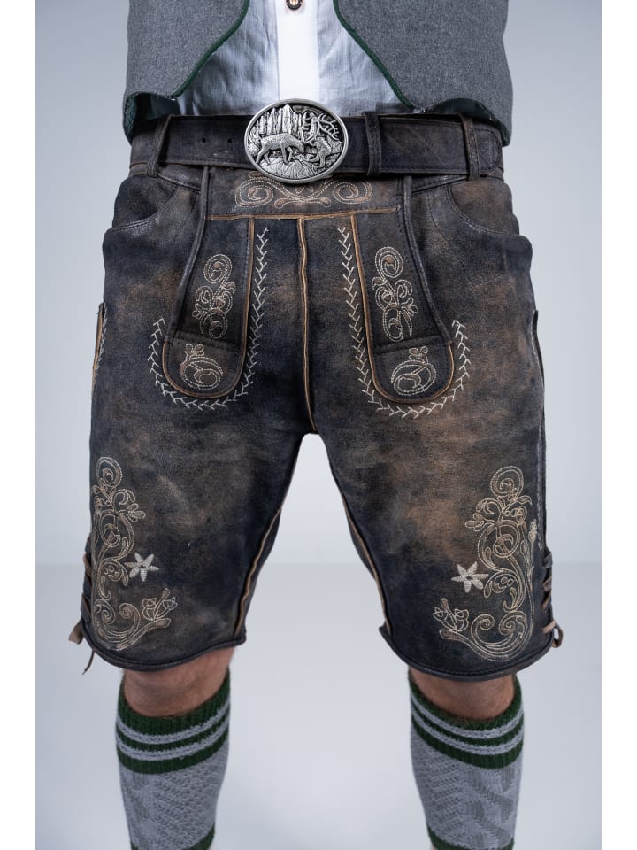 Edelnice Kurze Wildbock Lederhose Alex in dunkelbraun günstig kaufen