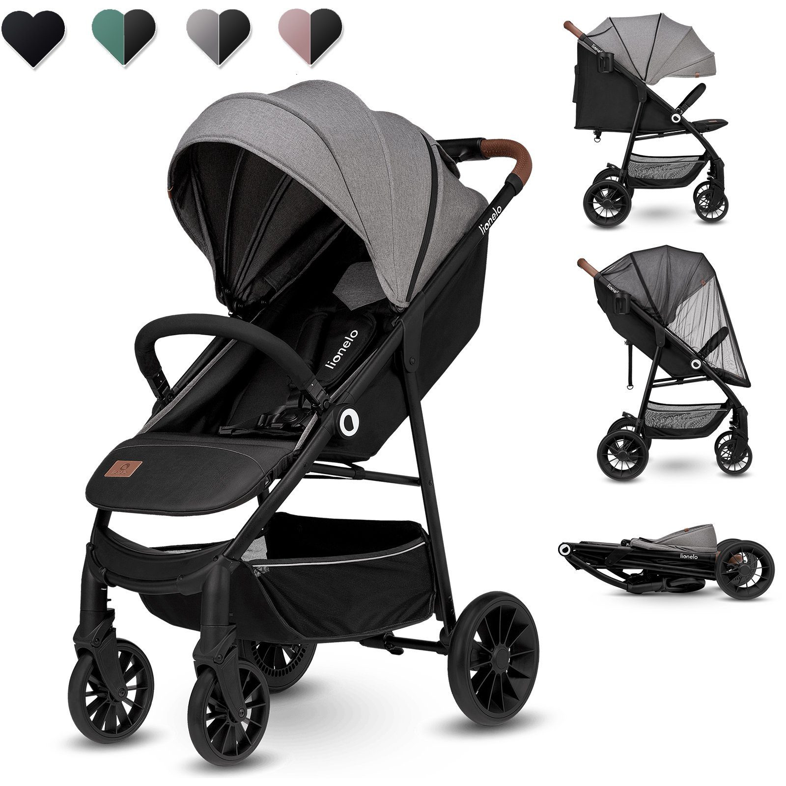 lionelo Kinder-Buggy Zoey, Moskitonetz Große EVA-Räder bis 15 Kg Sonnenschutz