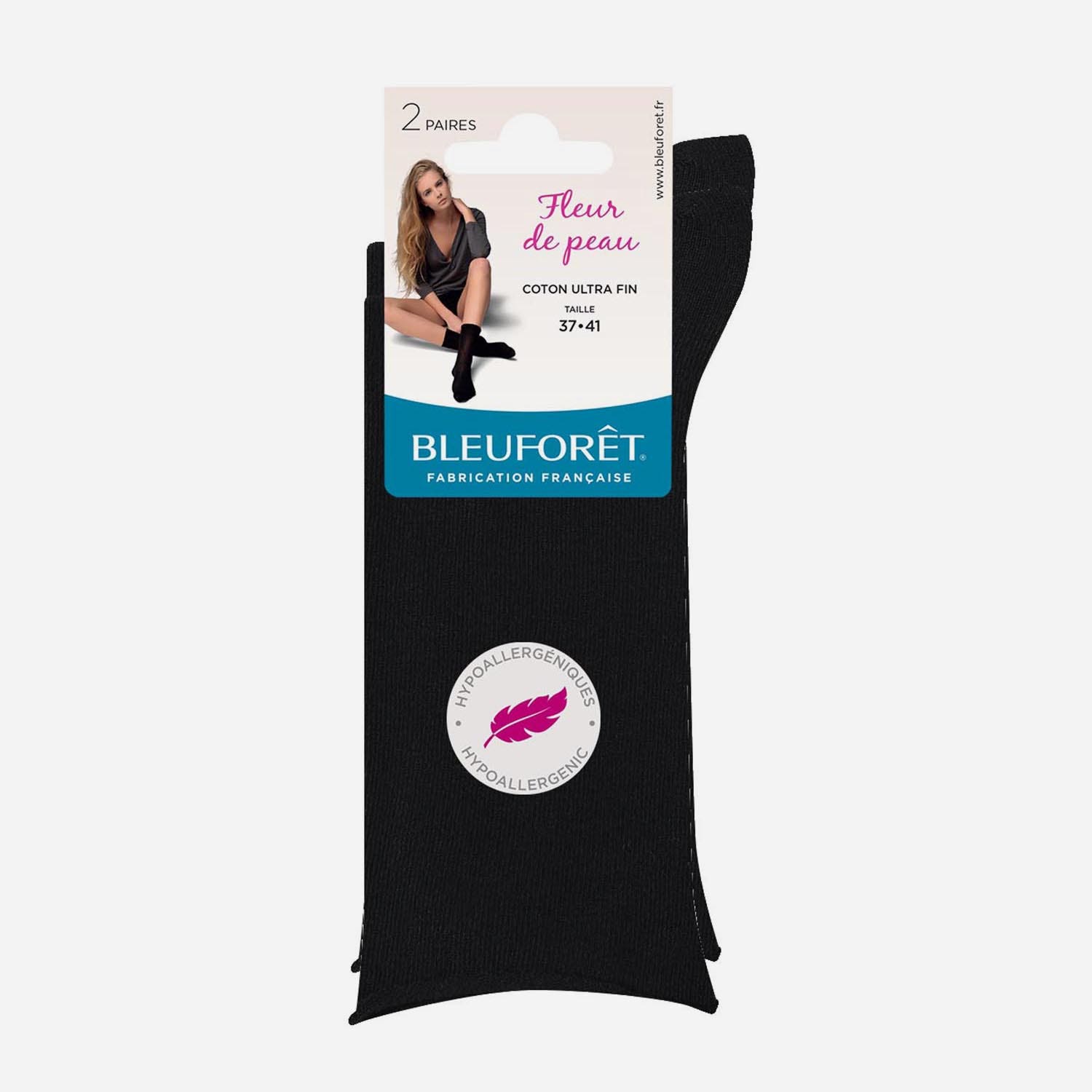 Chaussettes BLEUFORET noires Fleur de peau - 37-41