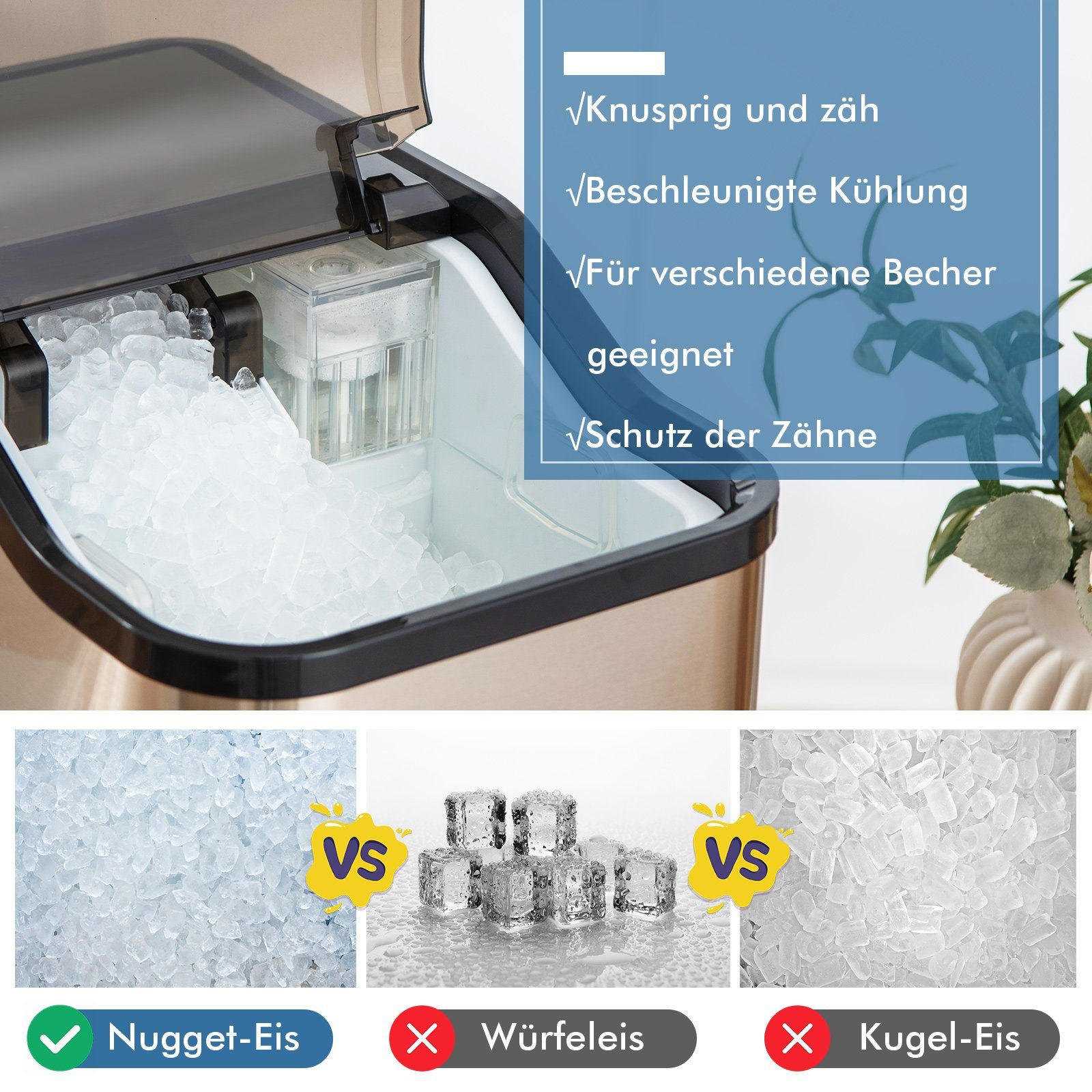 COSTWAY Eiswürfelmaschine, 24kg/Tag inkl. Schaufel, Selbstreinigungsfunktion