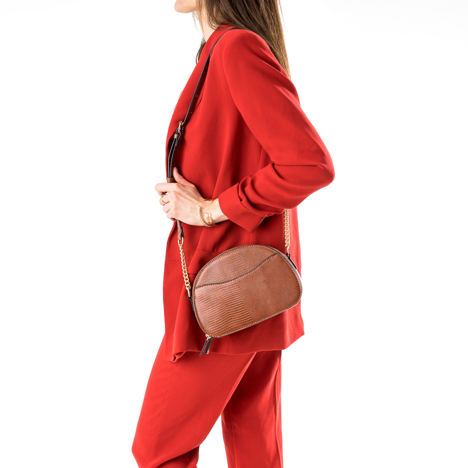 Sac bandoulière cognac effet python