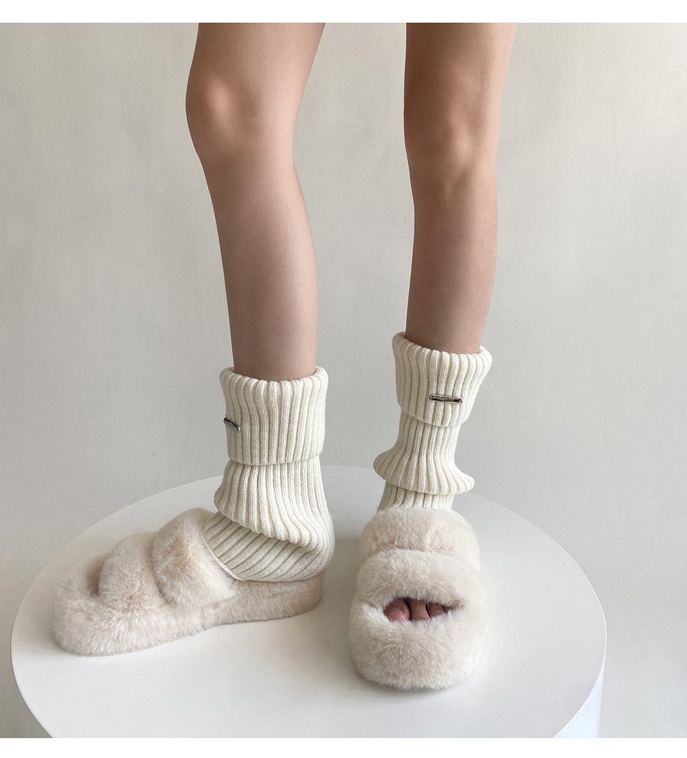 Deliana.makeup Beinstulpen Metal Label Flap Sockliner, Damen Herbst und Winter Stacking Socken Spice Girls Stiefelüberzieher, gestrickte Beinwärmer