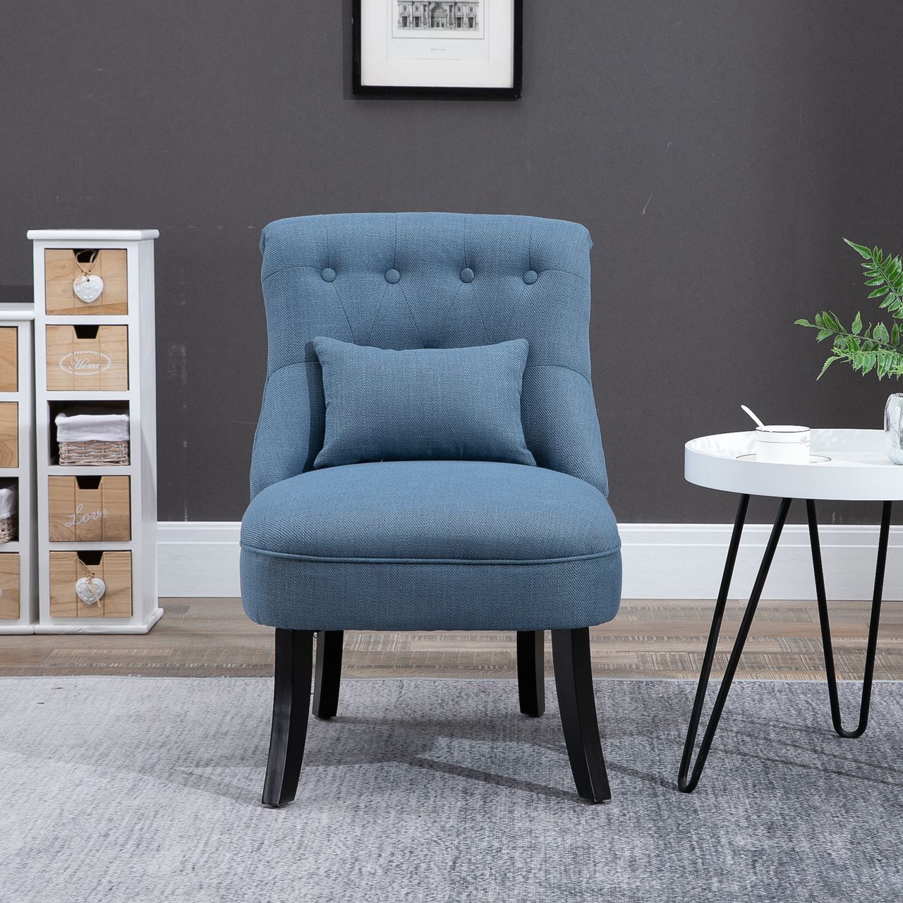HOMCOM Relaxsessel mit Rückenkissen, Sessel, Fernsehsessel, Erhöhte Füße, Leinen, Blau, 52,5 x 69 x 77 cm