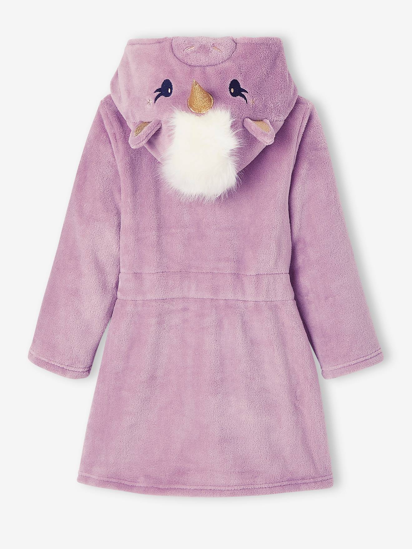 Robe de chambre licorne fille en maille peluche rose mauve