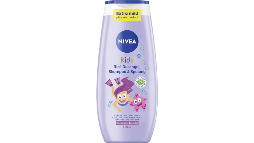 NIVEA kids 3in1 Duschgel Shampoo & Spülung Bezaubernder Beerenduft 250 ml