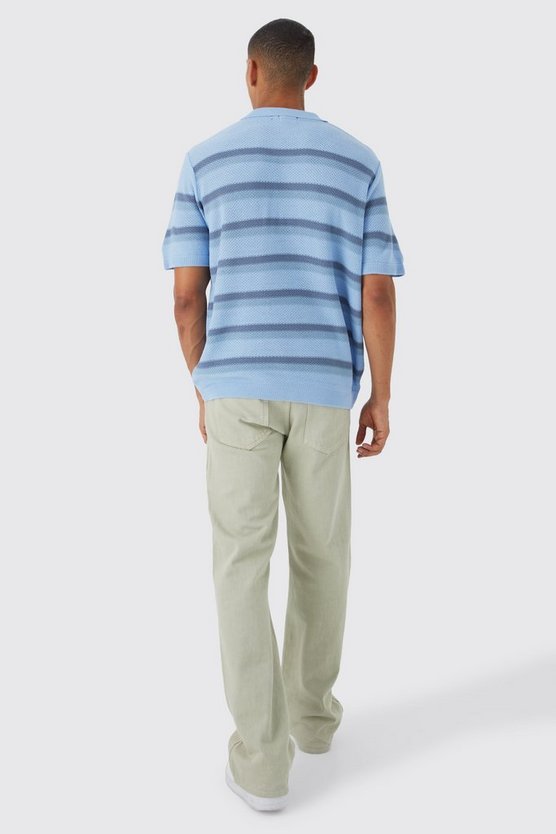 Kastiges gestreiftes Oversize Strick-Poloshirt