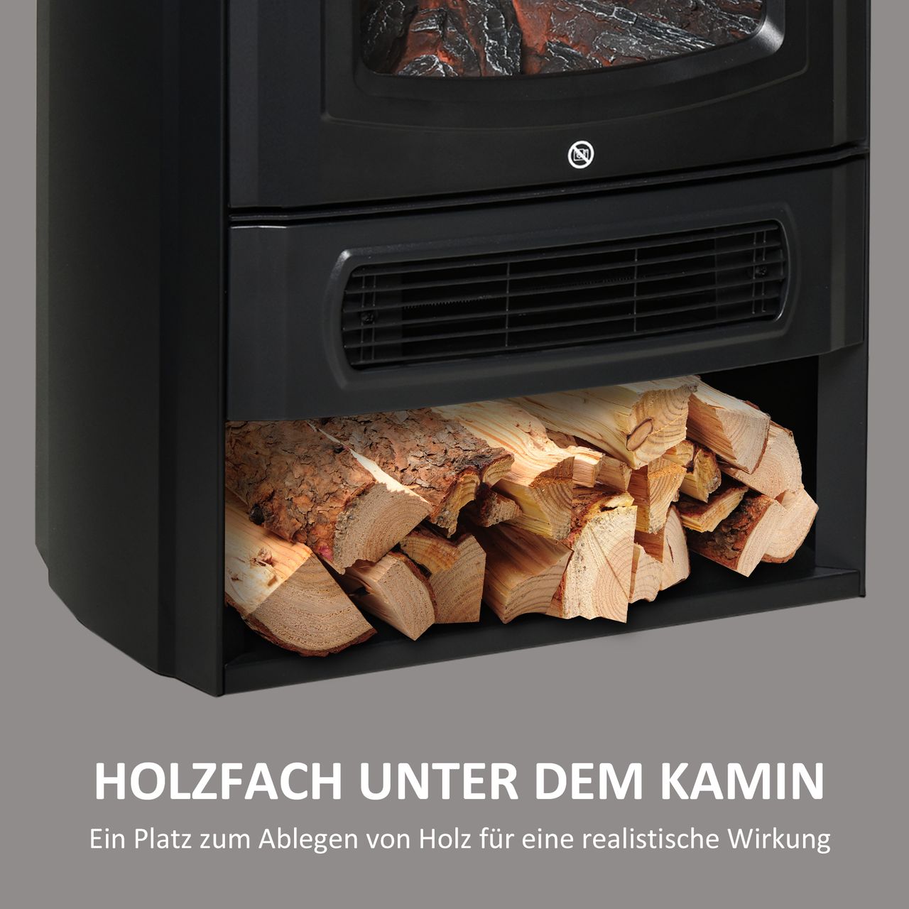 HOMCOM Elektrokamin mit Flammeneffekt Thermostat 1000 W/2000 W 20–25 qm Schwarz