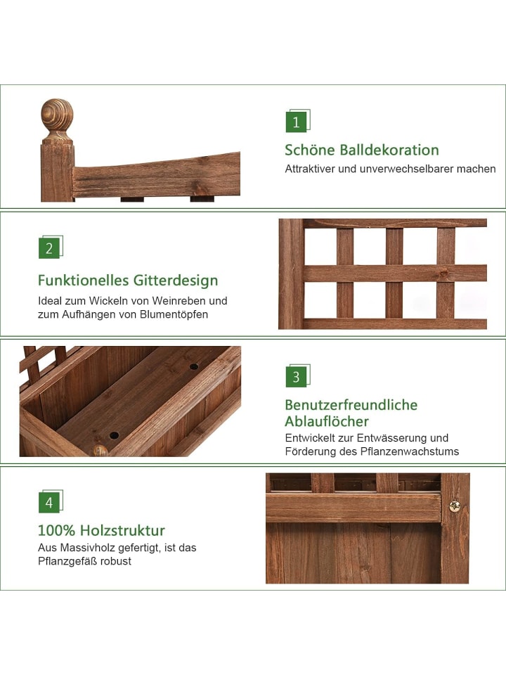 COSTWAY Blumenkasten mit Rankgitter in Braun günstig kaufen onesize