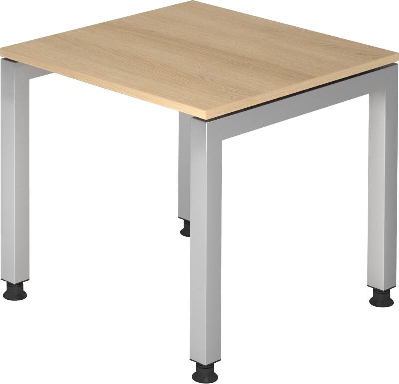 Hammerbacher J Serie Höhenverstellbarer Schreibtisch Rechteckig Eiche Holz Silber 4 Füße 800 x 680 mm