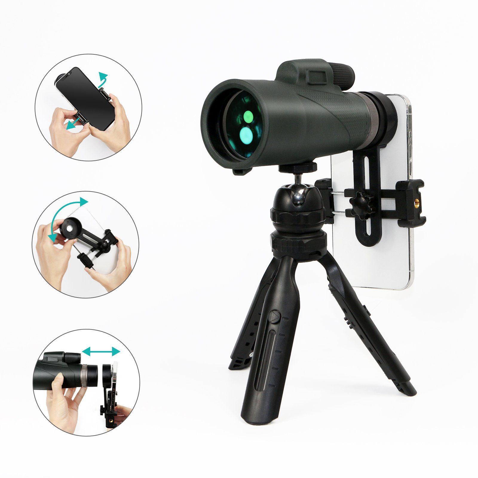 iceagle Linsenteleskop Monokular Teleskop mit Stativ und Handyhalterung, 12x56 HD