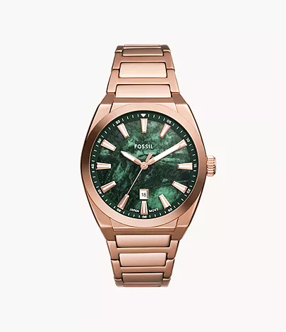 Fossil Uhr Everett 3-Zeiger-Werk Datum Edelstahl roségoldfarben