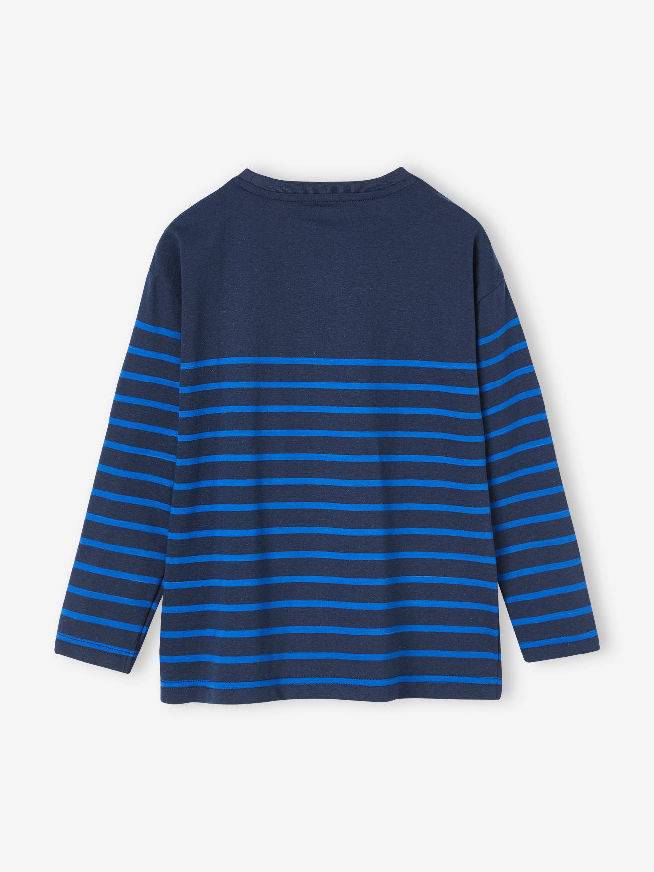 Tee-shirt marinière garçon détail flocage velours bleu nuit