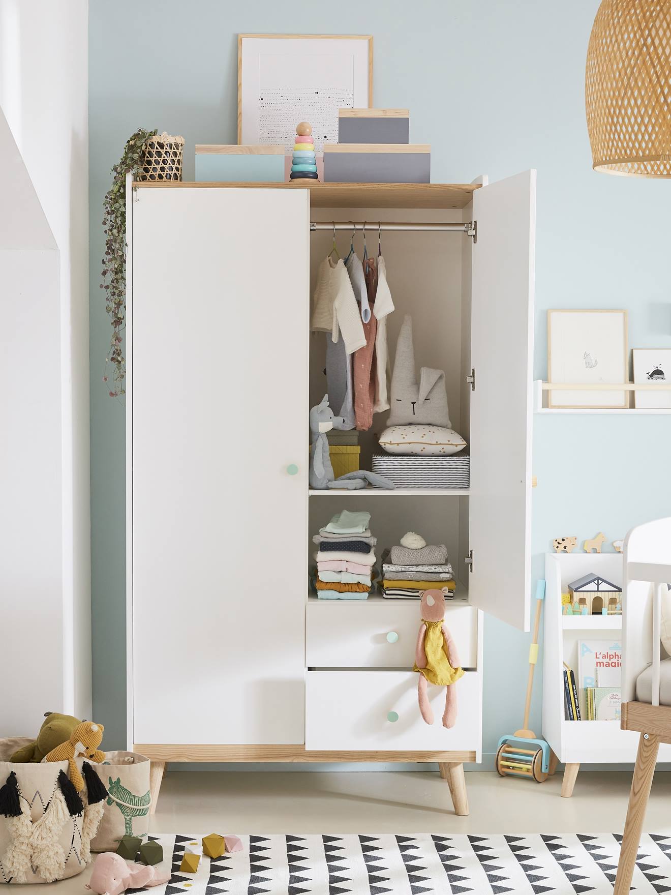 Vertbaudet Kinder Kleiderschrank KONFETTI, 2 Türen - graugrün