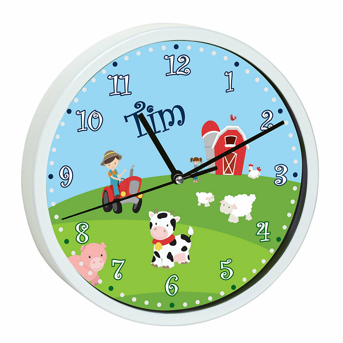 Kinder Wanduhr personalisiert mit Name Bauernhof