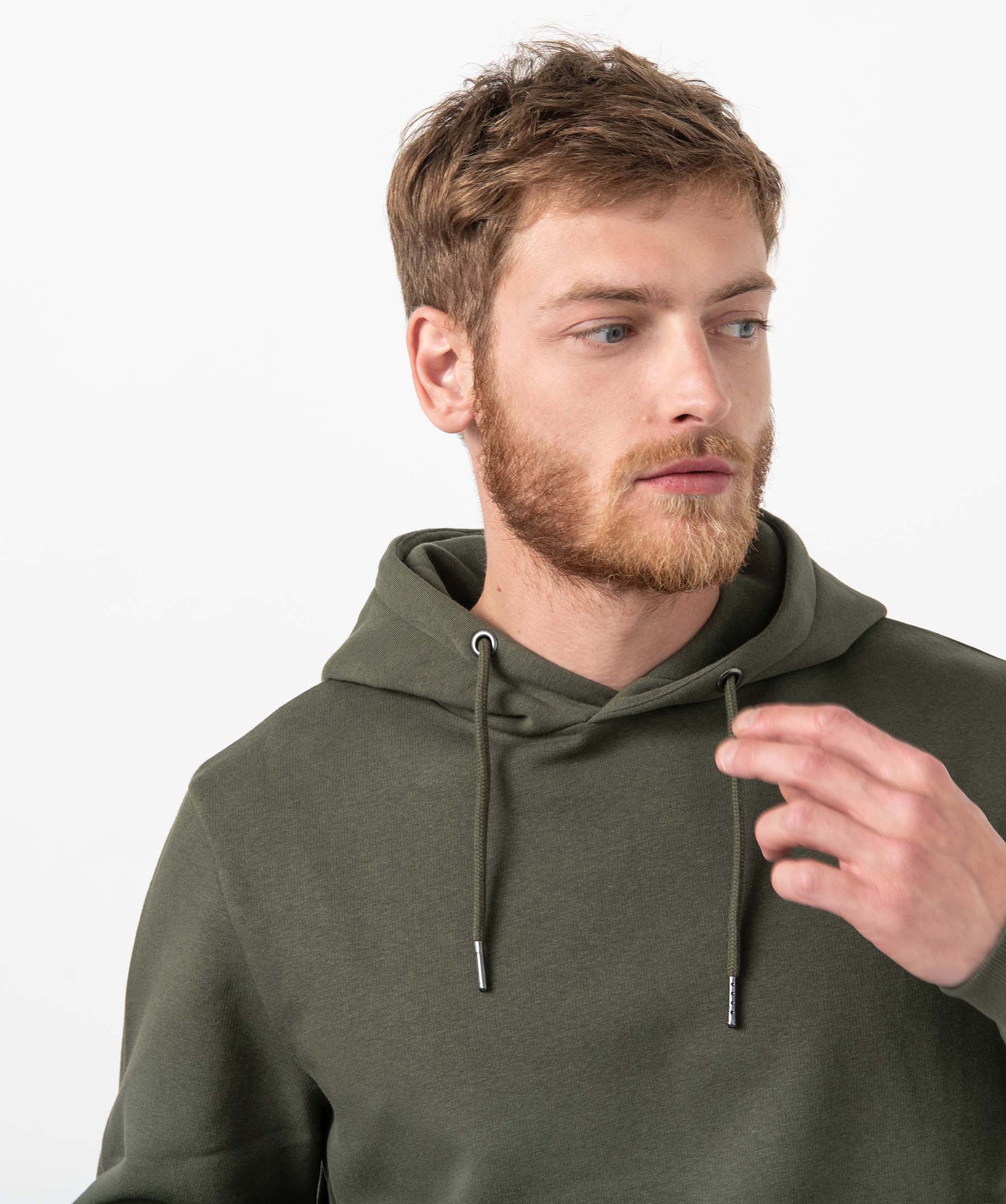 Sweat homme molletonné à capuche kaki | GEMO