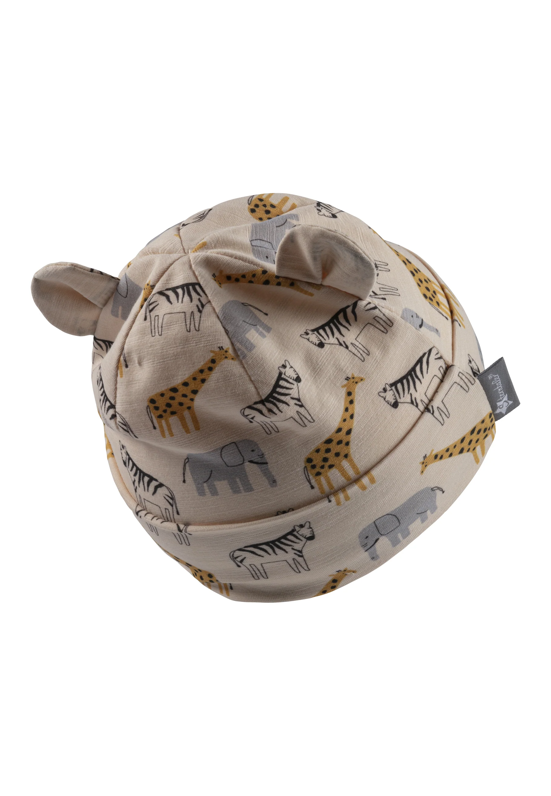 Beanie bedruckt mit Safari-Tieren in beige