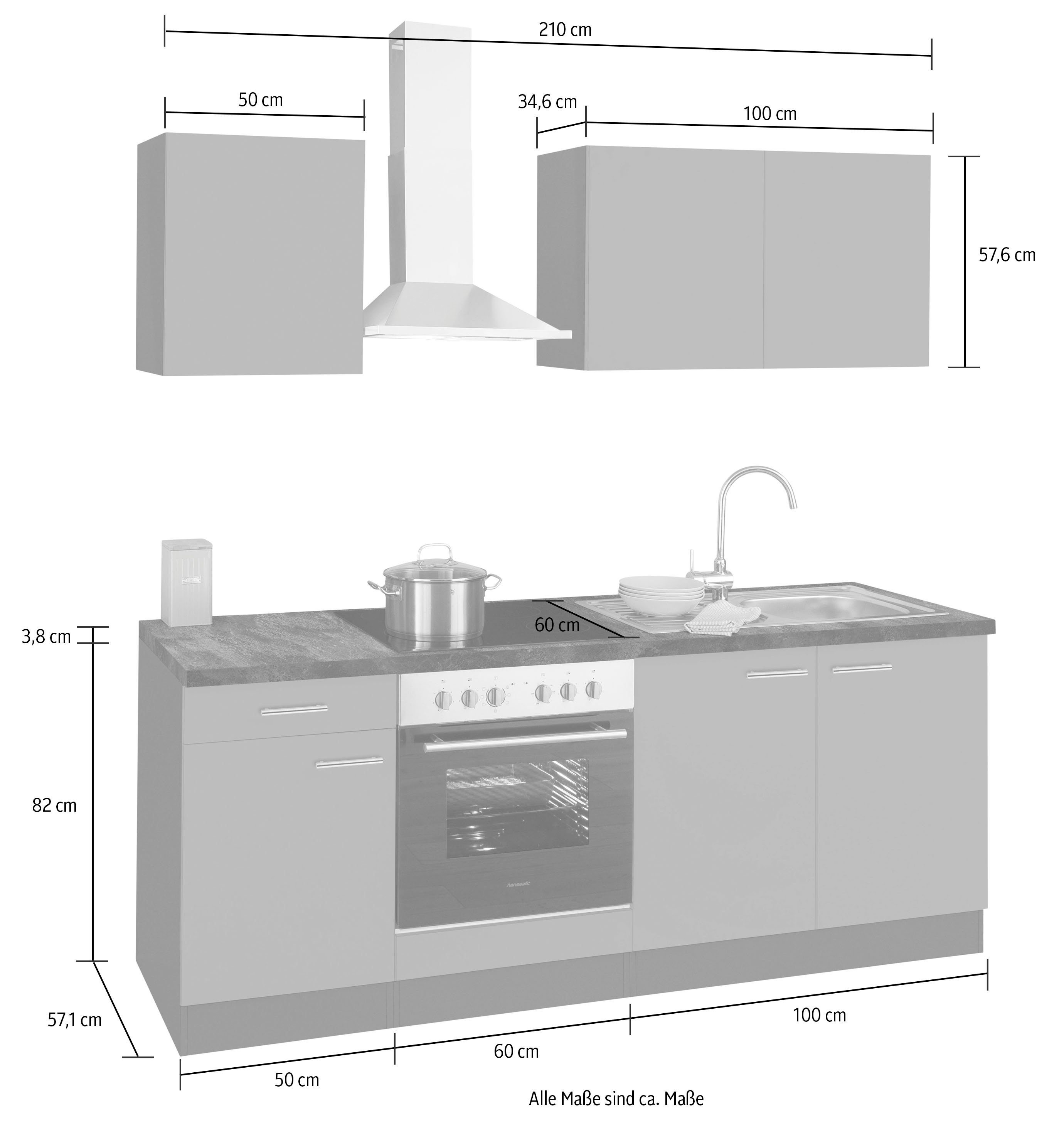 OPTIFIT Küchenzeile Malika, Breite 210 cm, mit Hanseatic-E-Geräten