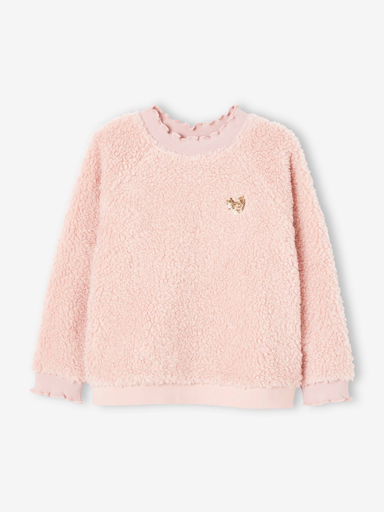 Sweat en sherpa fille finitions fantaisie beige