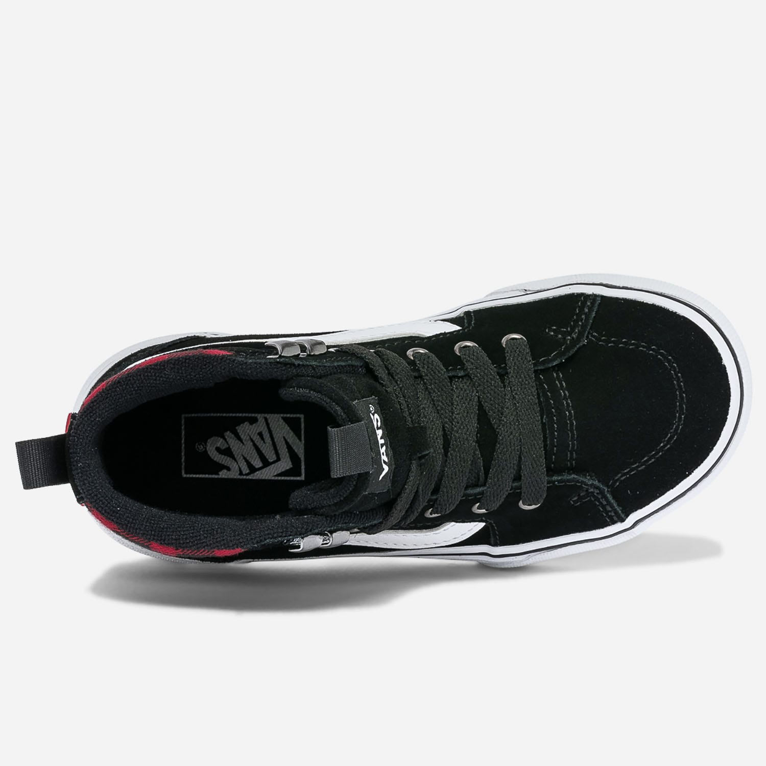 Basket VANS noire en cuir velours avec damier rouge