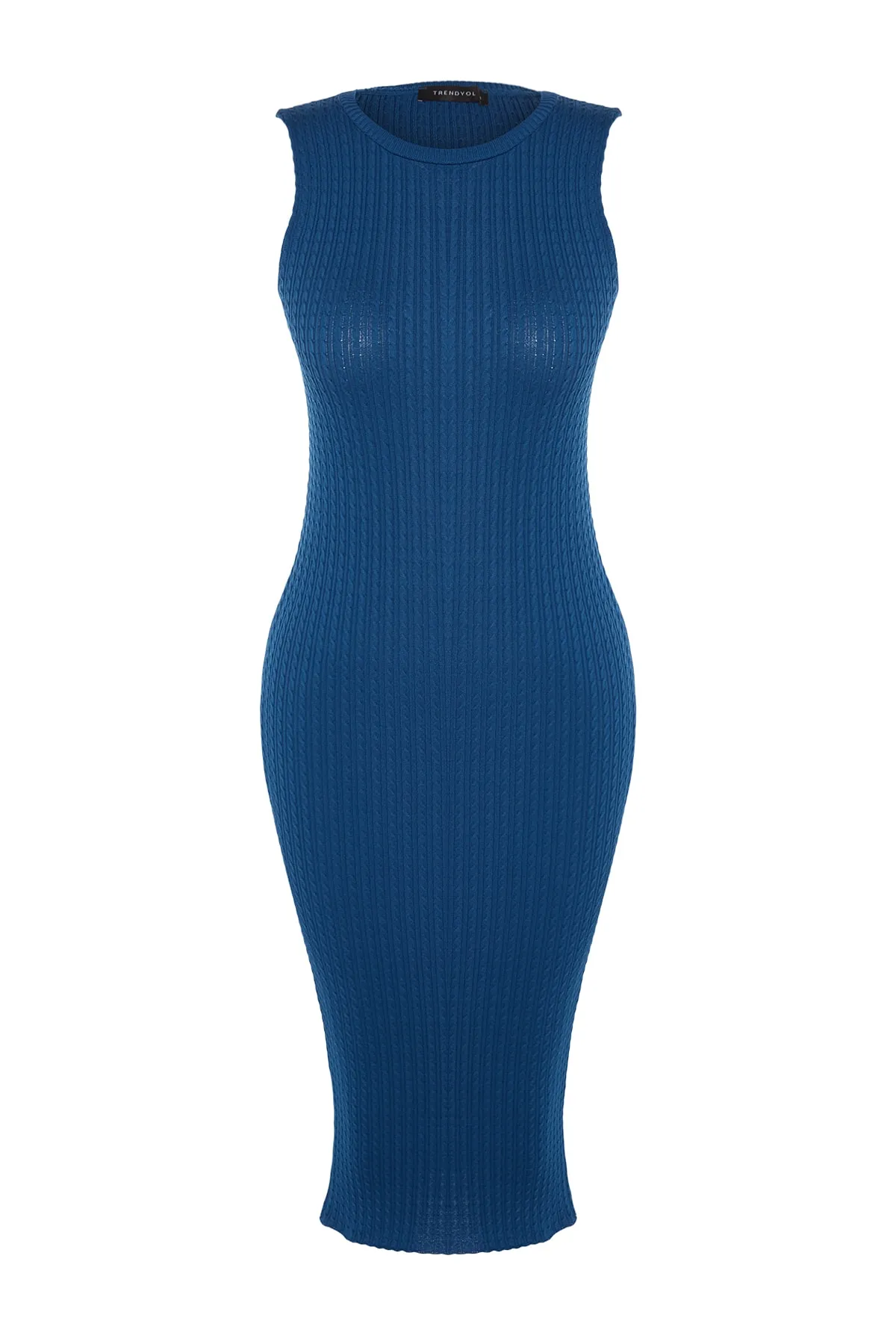 Trendyol Collection  Marineblaues Midi-Strickkleid mit detailliertem Strickmuster TWOSS22EL2363