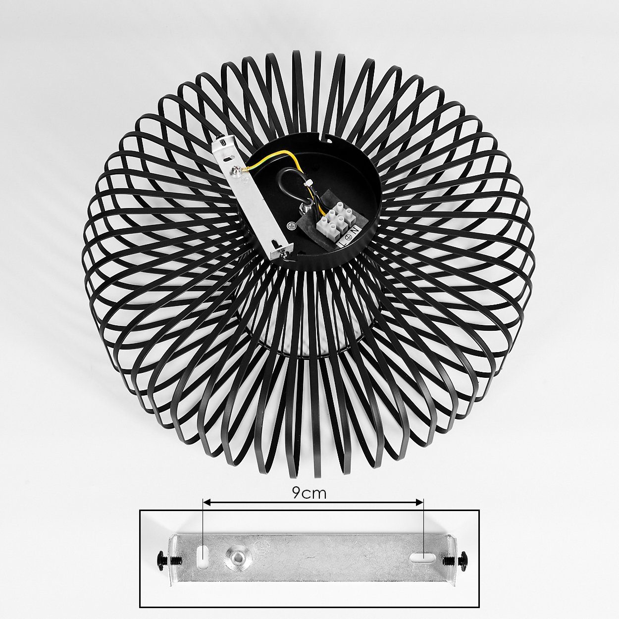hofstein Deckenleuchte Pieris runde Deckenlampe aus Metall in Schwarz, ohne Leuchtmittel, E27, Retro-Leuchte mit Lichteffekt durch Gitter-Optik