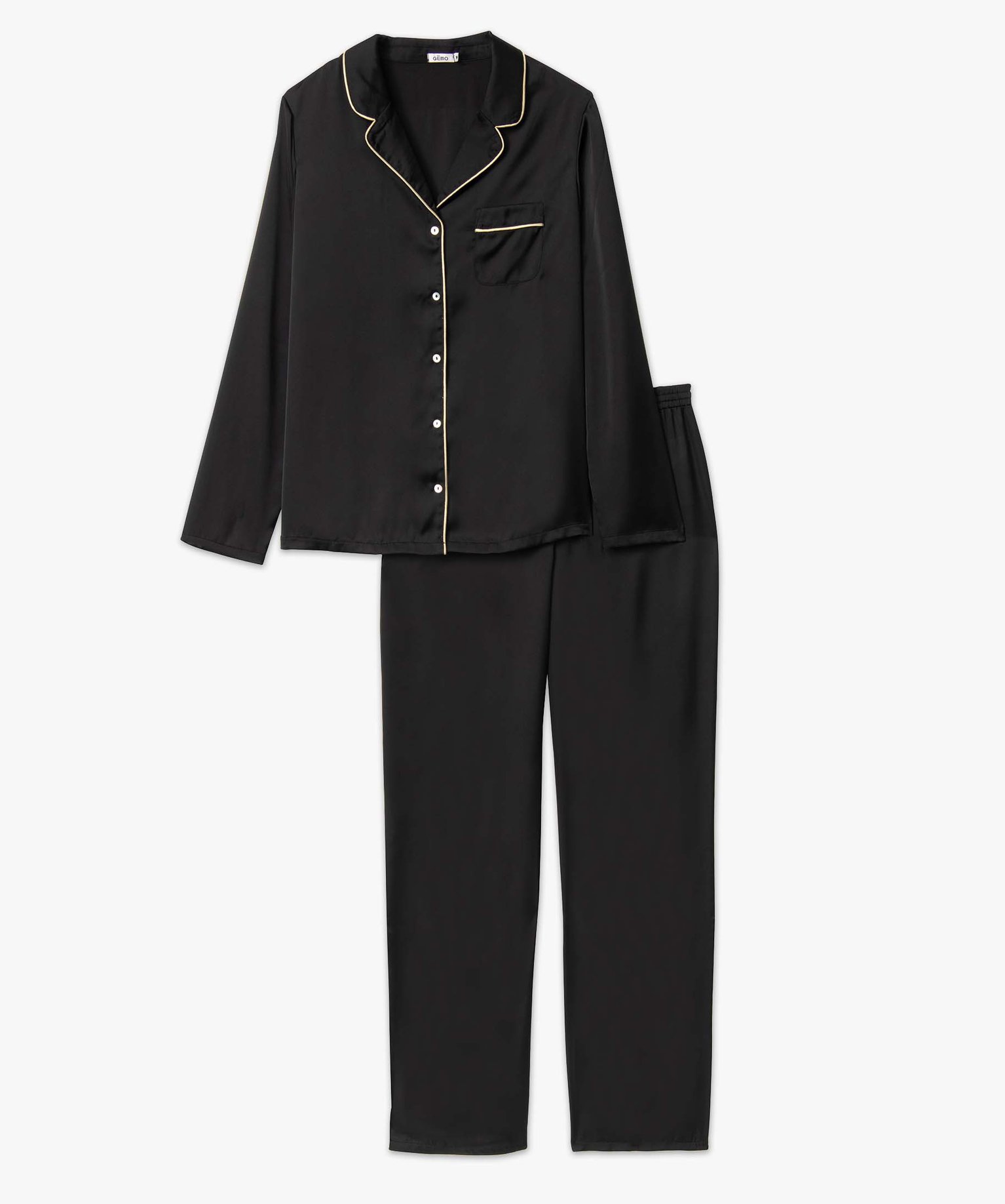 Pyjama femme en matière satinée avec liseré scintillant noir | GEMO