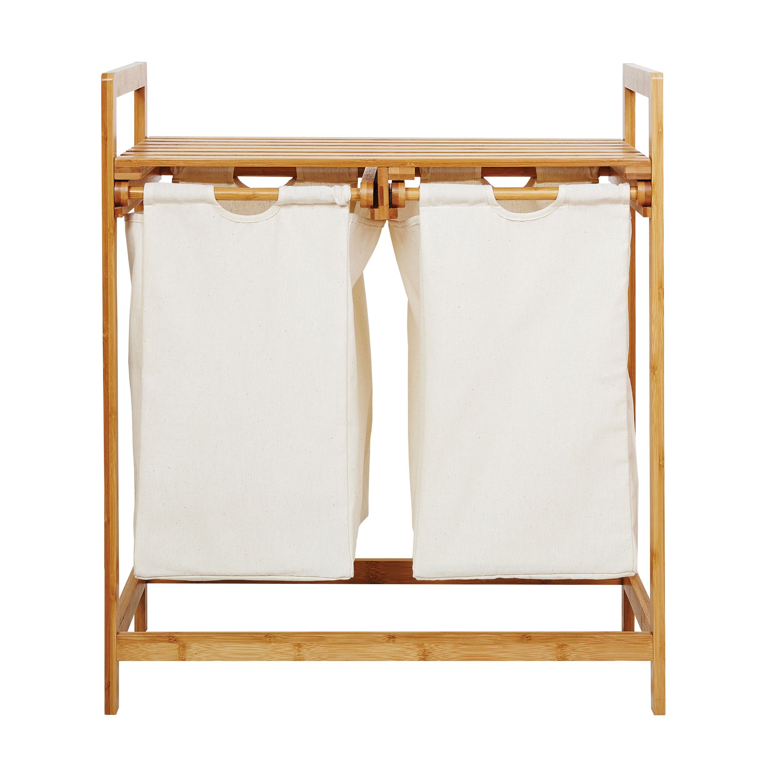Lumaland Ausziehwäschekorb Bambus 2 Wäschesäcke 73x64x33cm (Sitzbank + Wäschekorb), Wäschesammler inkl. Deckel