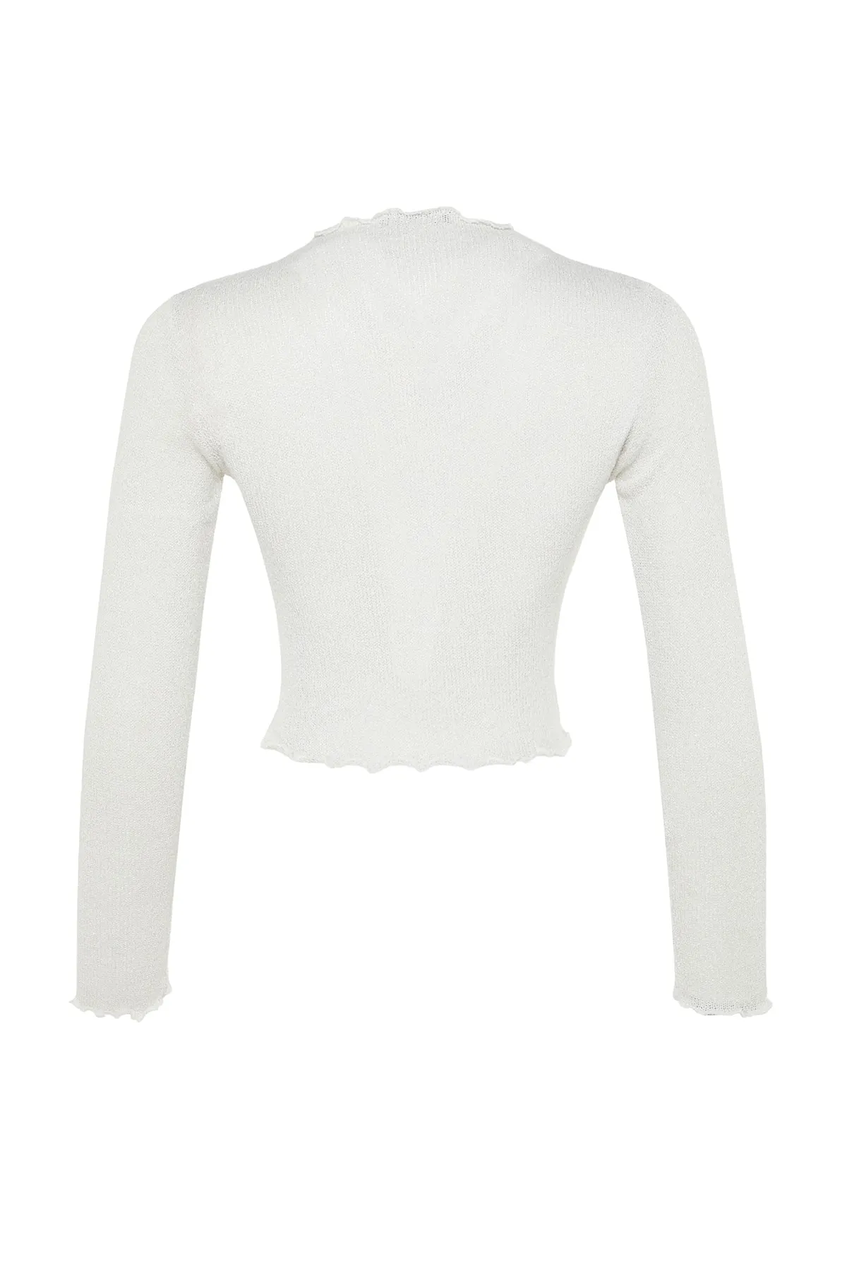 Trendyol Collection  Ecru-Lurex-Strickbluse mit hohem Kragen und kurzem Schnitt im Strick-Look TWOAW24BZ00096