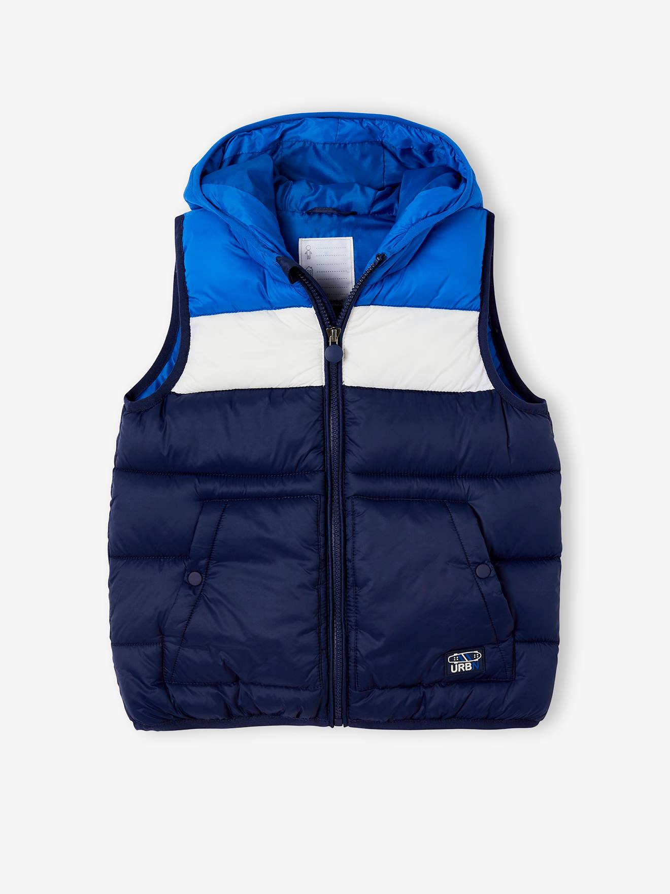 Doudoune sans manche à capuche colorblock garçon kaki