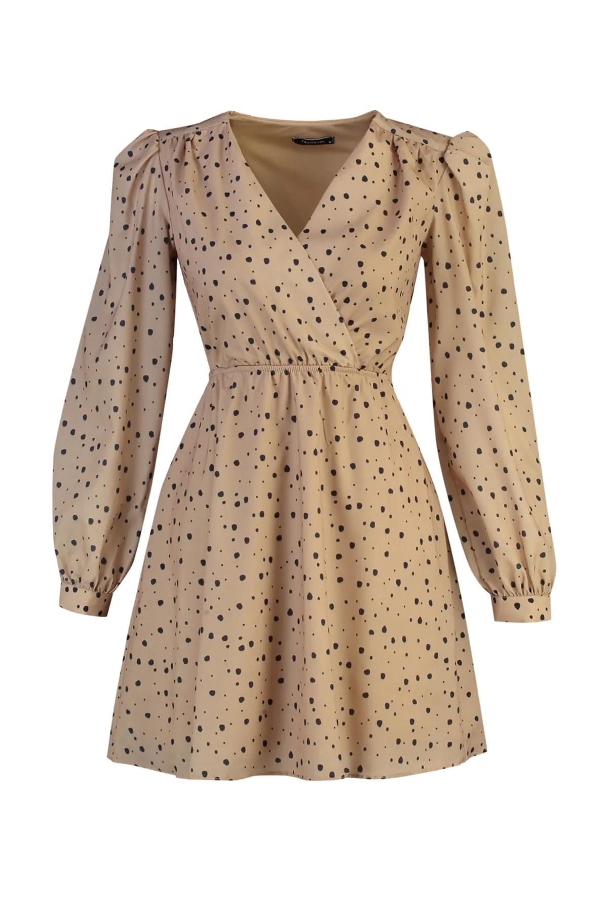 Trendyol Collection  Mini-Webkleid mit kamelfarbenem Rock, Öffnung an der Taille und Bindedetail TWOAW21EL1821