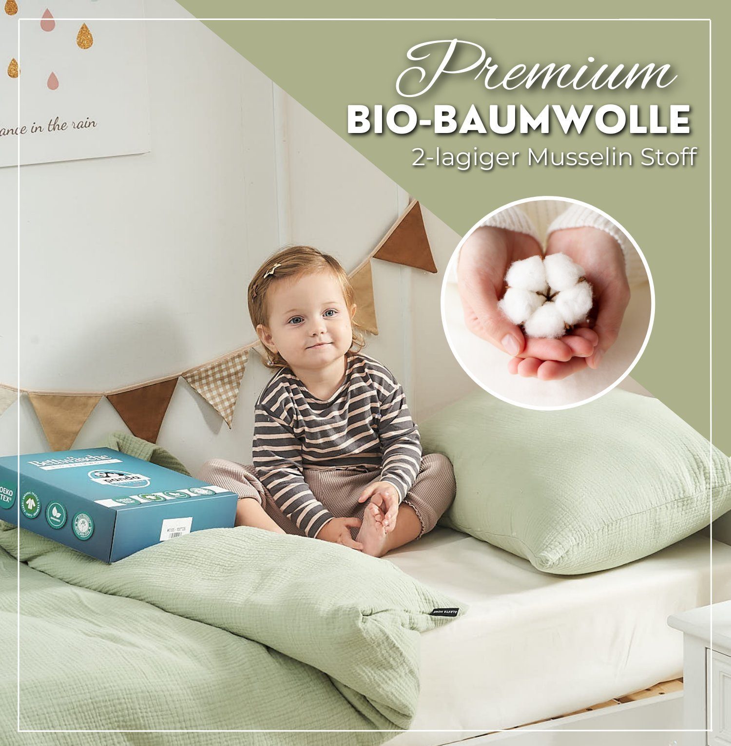 Babybettwäsche PANDA I 2-teiliges Bettwäsche - Kinderbettwäsche - GOTS zertifiziert, Alavya Panda, 100% Bio-Baumwolle Knitterlook Bügelfrei Made in Green, Bettwäsche-Set Musseline mit Kissenbezug Perfekt für Mädchen und Jungs