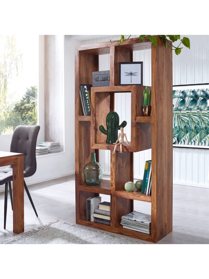 KADIMA DESIGN Bücherregal MUMBAI Massiv-Holz 90 x 180 cm Wohnzimmer-Regal günstig kaufen onesize
