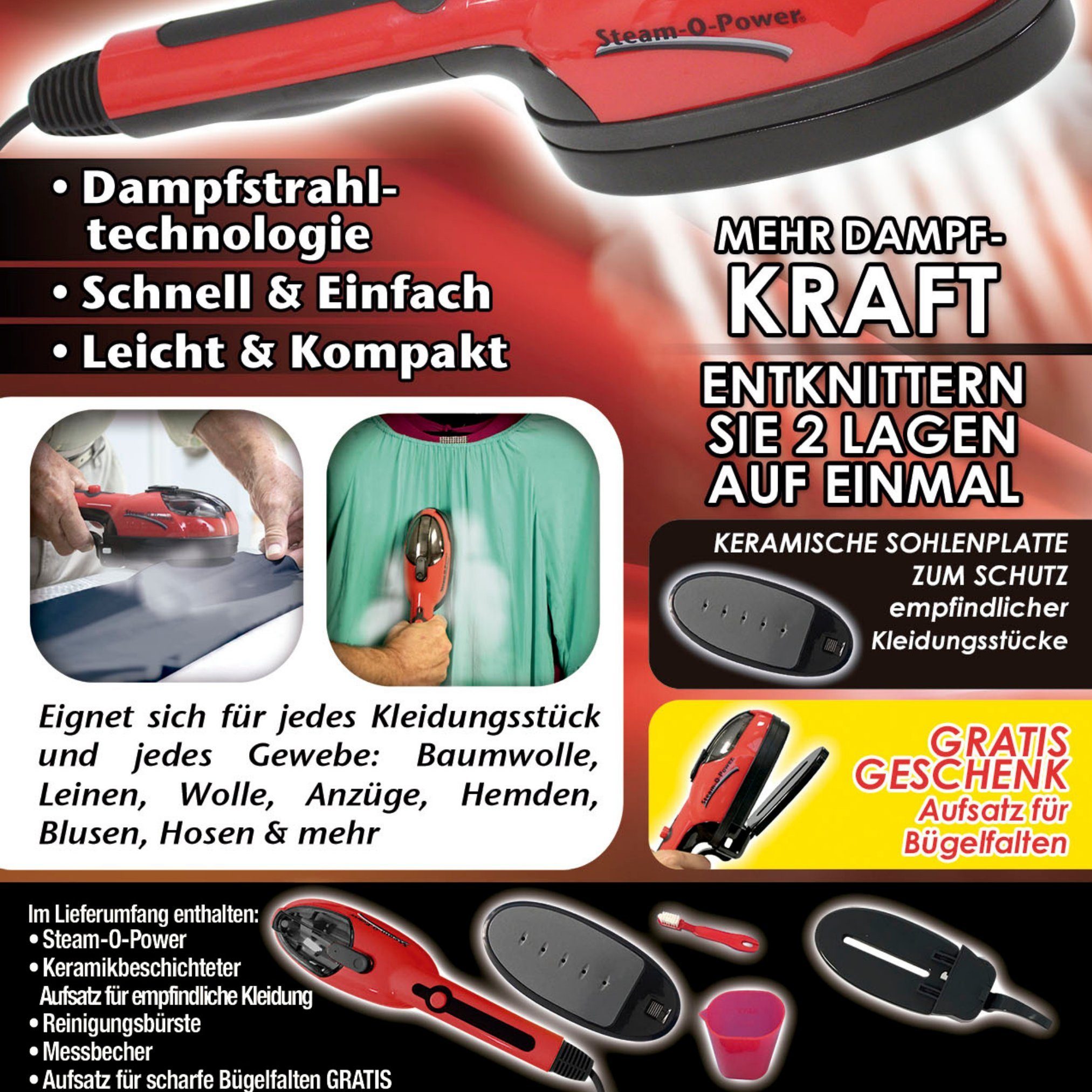 Best Direct® Dampfbürste Steam-O-Power 2 in 1, 770 W, Bügeleisen & Dampfglätter, leicht und kompakt ideal für die Reise